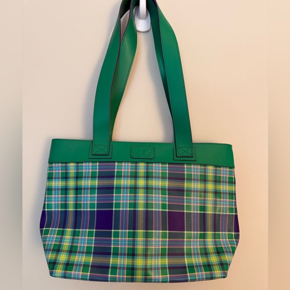 Baekgaard green and purple plaid bag - Picture 1 of 5